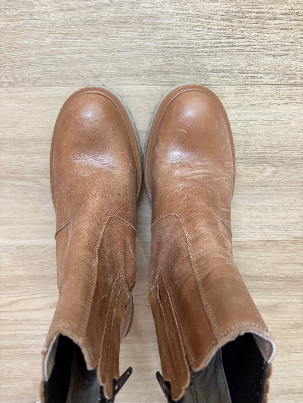 Free People Tan Suede Block Heel Ankle Boots